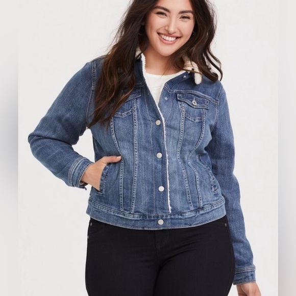 torrid Jackets & Blazers - Torrid Denim Trucker Sherpa Jacket Flannel Lined Size 0